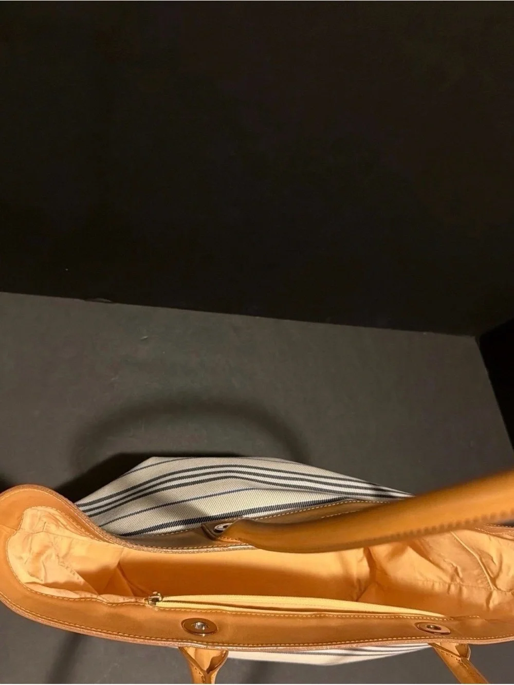Burberry Cream and Tan Striped Canvas Tote